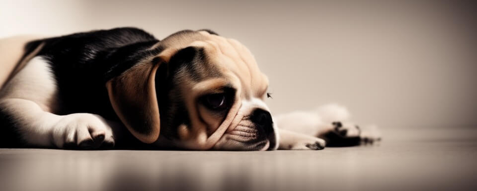 Imagen de un perro con aspecto triste o estresado.
